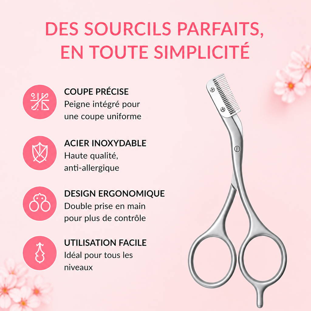 Ciseaux à Sourcils en Acier Inoxydable avec Peigne