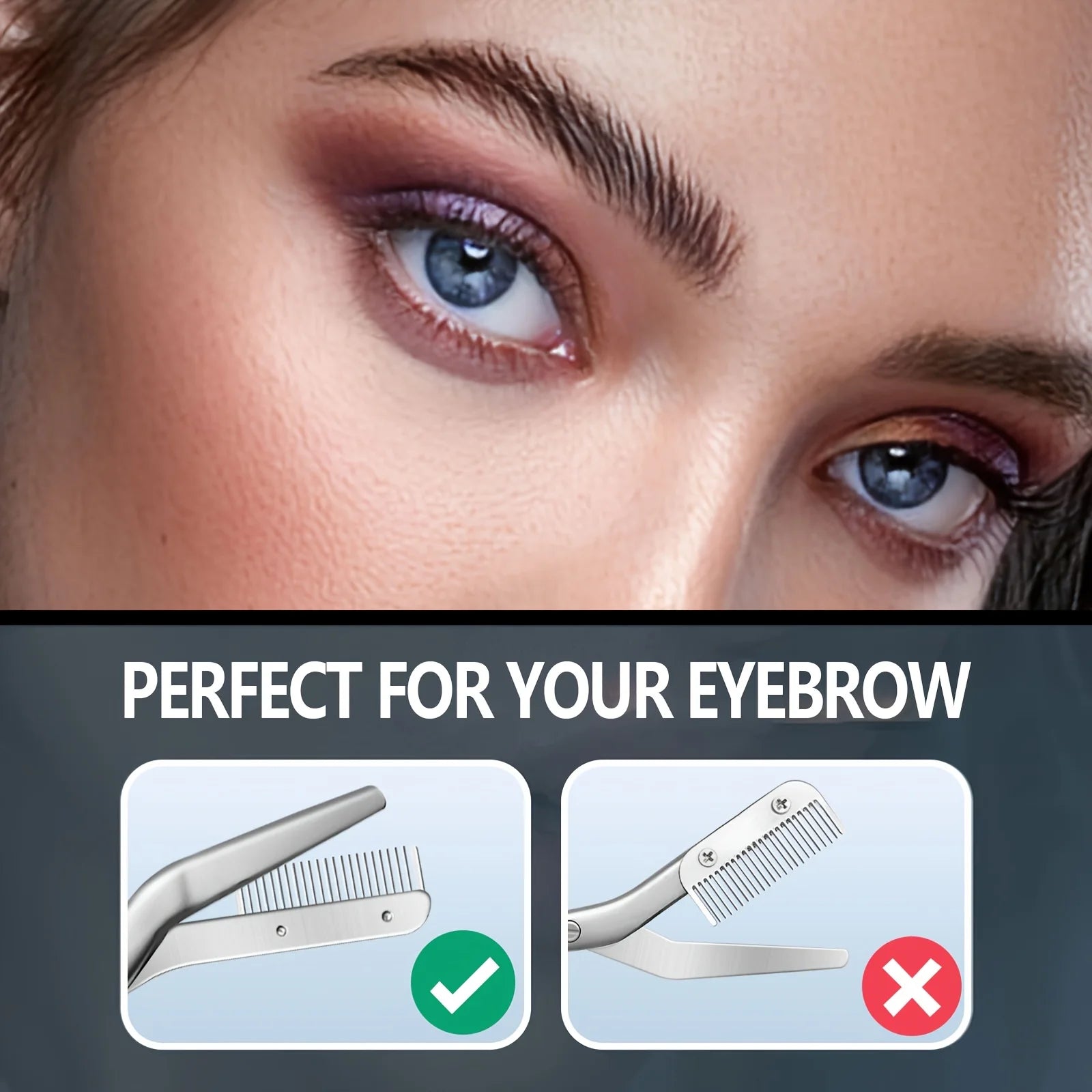 Professional Stainless Steel Eyebrow Scissors with Comb - Anti Allergic Ergonomic Dual Hand Design, Precise Shaping