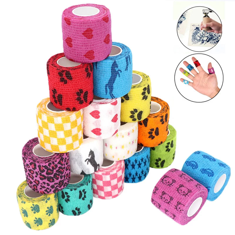 Colorful Printed Self Adhesive Elastic Bandage Wrap Tape 4.8m Sports Protector Bands for Finger Ankle Palm Joint Pet
