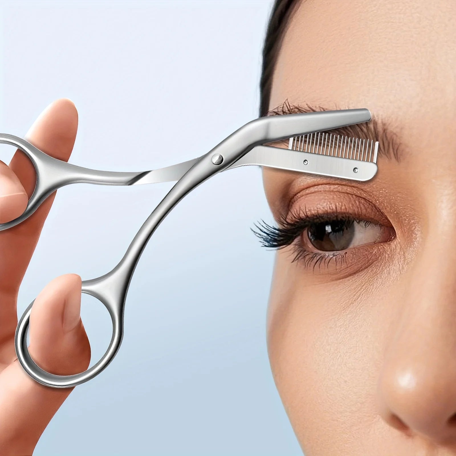 Professional Stainless Steel Eyebrow Scissors with Comb - Anti Allergic Ergonomic Dual Hand Design, Precise Shaping