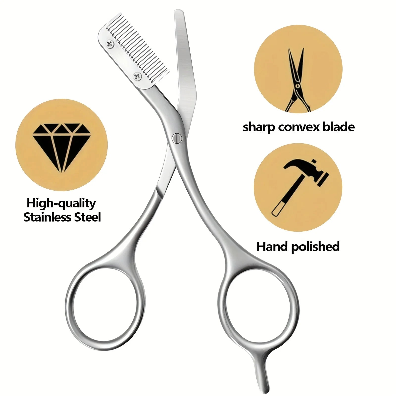 Professional Stainless Steel Eyebrow Scissors with Comb - Anti Allergic Ergonomic Dual Hand Design, Precise Shaping